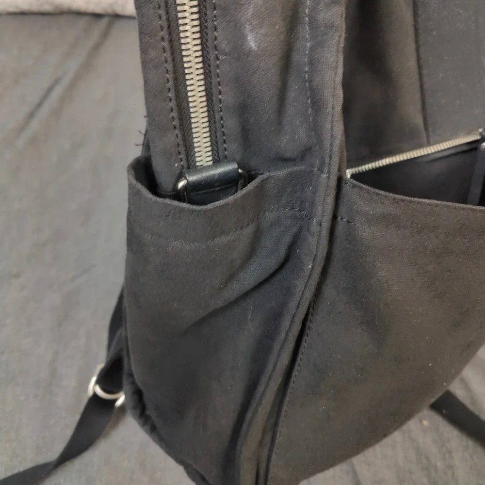 Quince‎ Canvas Backpack Unisex Black Leather Trim Minimalist Commuter Utility